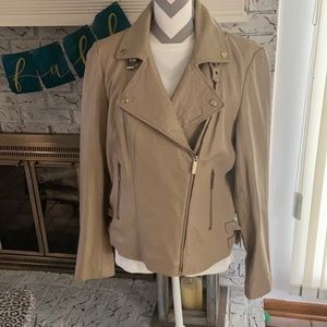 Moda Intl. Victoria secret Cream color leather moto motorcycle riding jacket